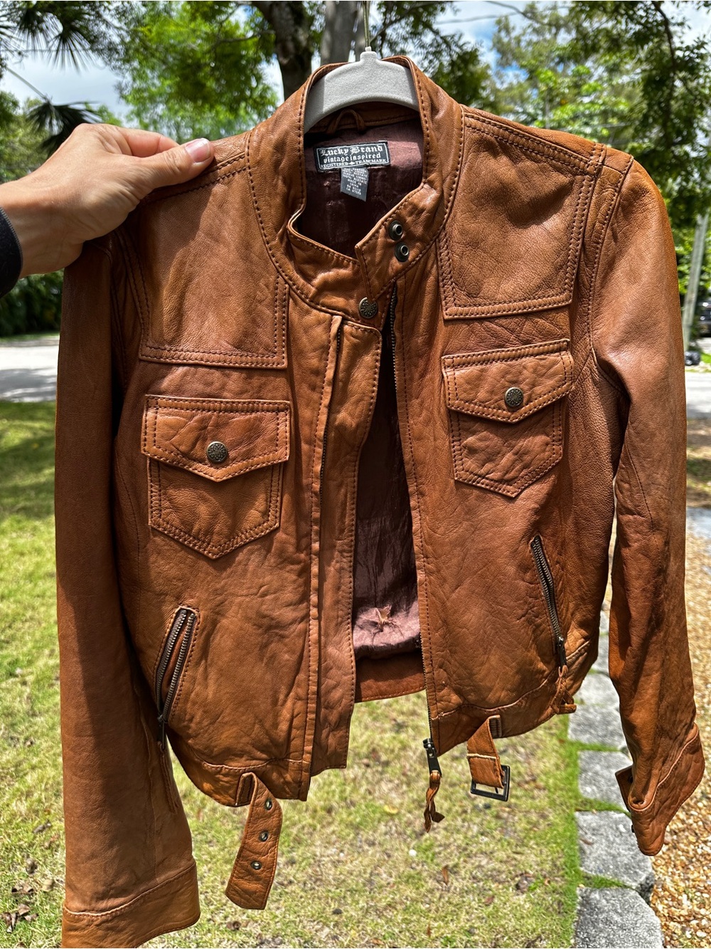 Vintage Lucky Brand Tan Leather Motorcycle Jacket
